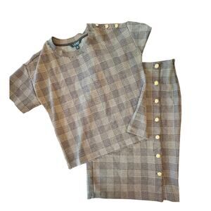 Lauren Ralph Lauren Houndstooth 2 Piece Set Skirt Top Preppy Old Money Small